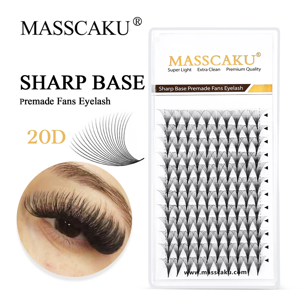 

New MASSCAKU Premade Wispy Base Fan Lashes Eyelash Extension 0.05 0.07 Thickness Faux Mink Soft False Lash Premade Volume Fans