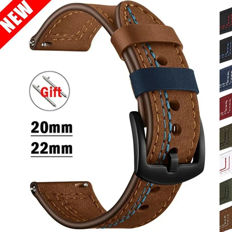 

Leather Strap for Samsung Watch 6/4/5 Pro 40/44mm 43/45mm Active 2 Bracelet 20mm 22mm Band For Galaxy Watch 4 6 Classic 42 46mm