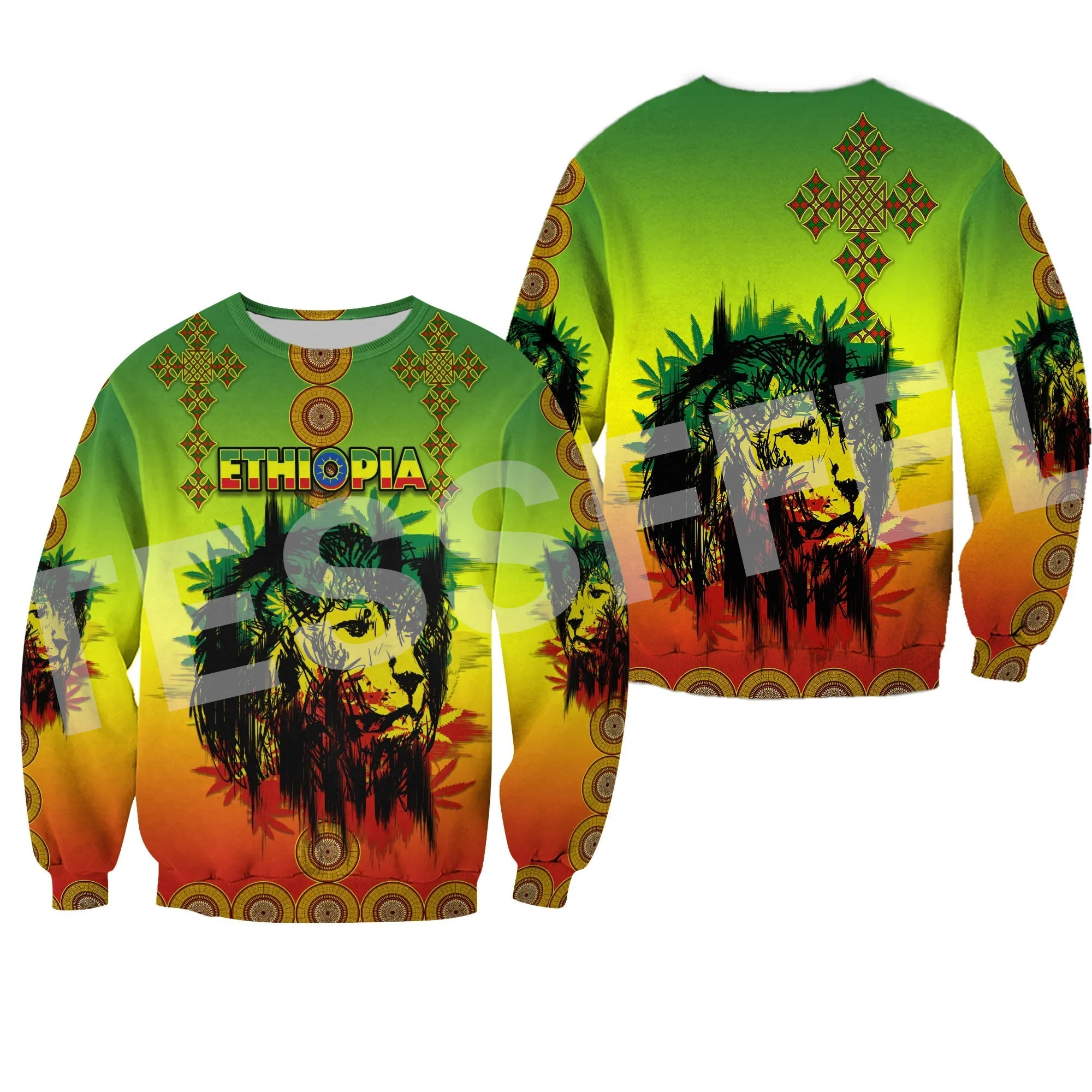 Africa Country Flag Lion Ethiopia Church Reggae Tribel Tattoo Streetwear Tracksuit 3DPrint Unisex Casual Funny Jacket Hoodies 5X