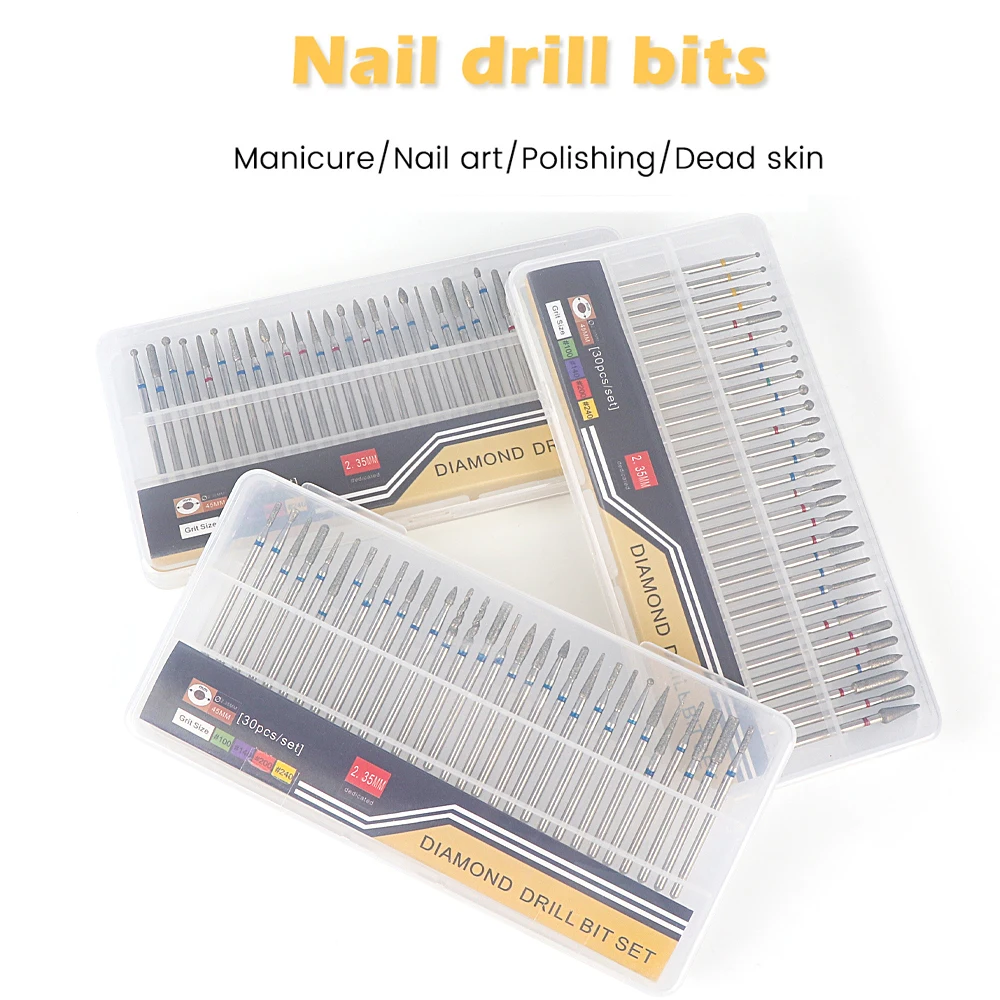 30pcs/set Nail Drill Bit Holder Set Nail Art Diamond Grinding Head Alloy Grinding Bit Polishing