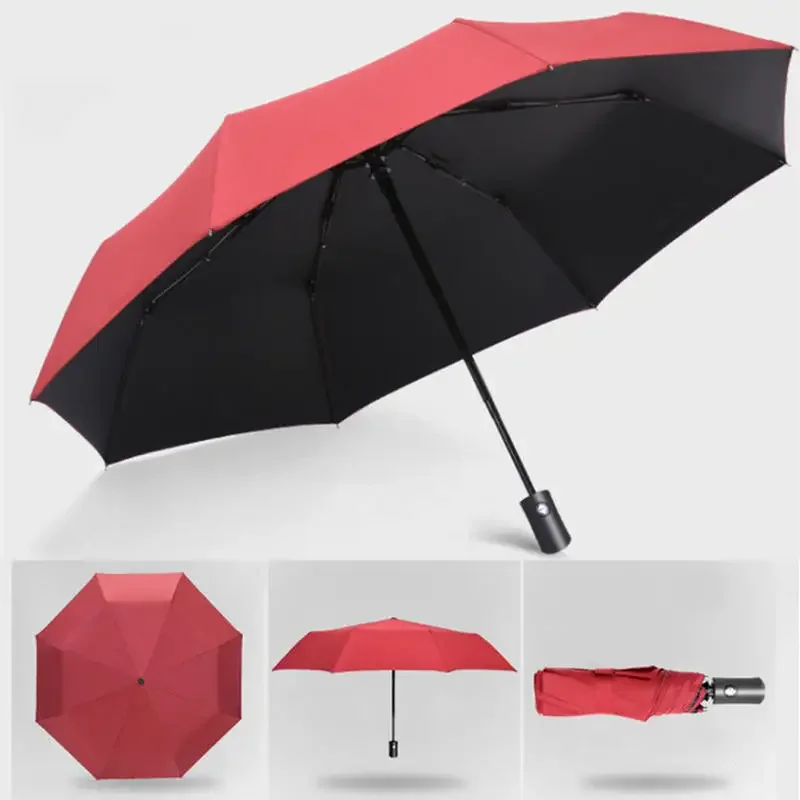 Automatic Rain & Sun Umbrella Wind Resistant Umbrella Folding Umbrella Automatic Sun Umbrella Automatic Umbrella Windproof Umbrella Sun Umbrella Black Coating Parasol Anti-UV 3 Folding Wind Resistant Auto Luxury Big Windproof Women Men 8Ribs