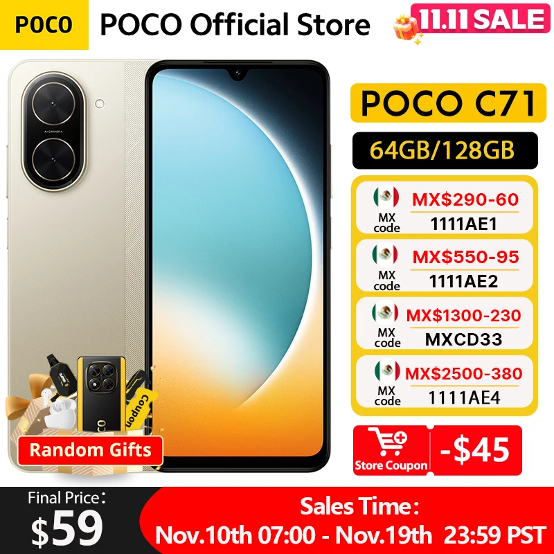 最新の POCO C71 グローバルバージョン UNISOC T7250 プロセッサ没入型