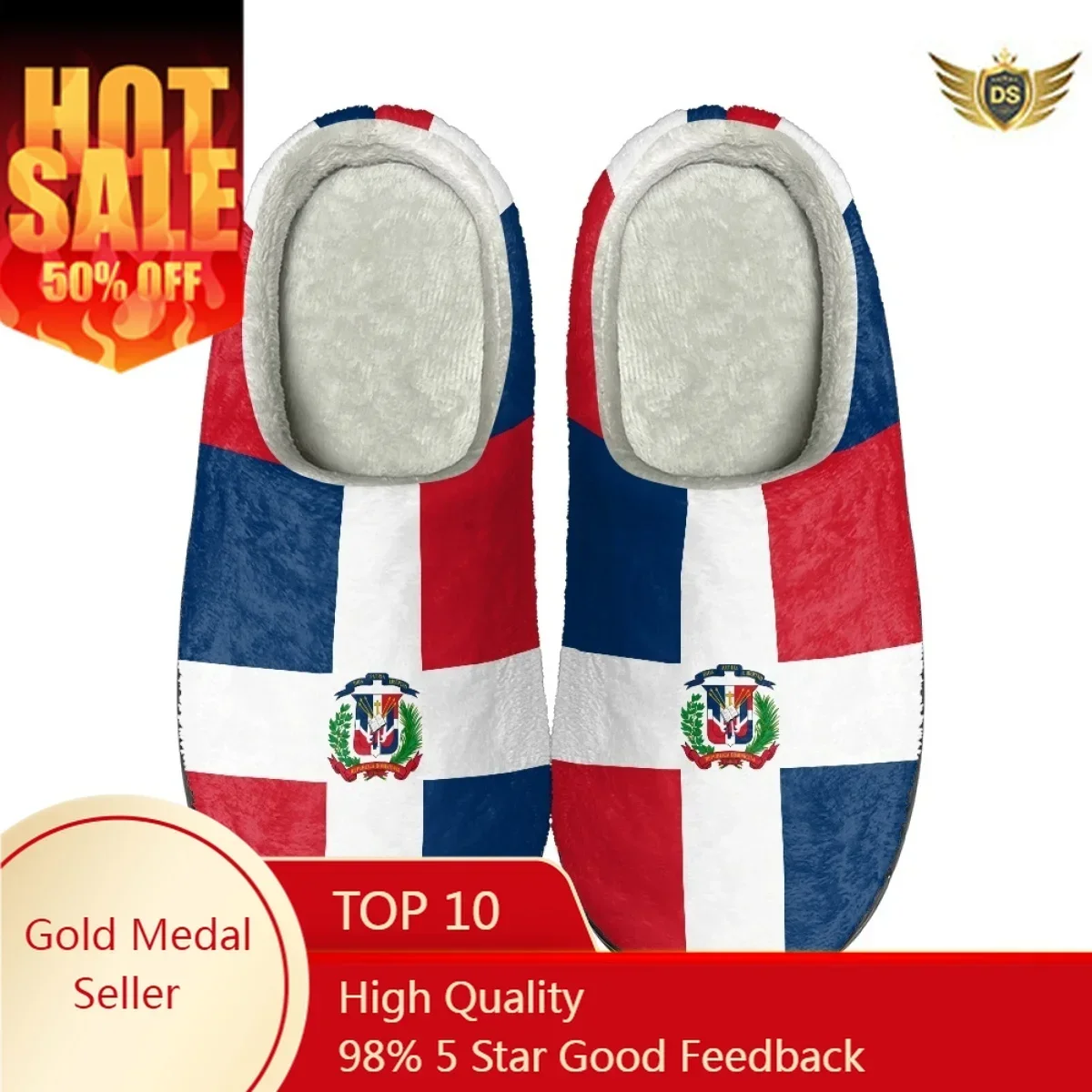 Winter Women Cotton Slippers Dominican Republic Flag Household Indoor Warm Slides Non-Slip Home Couple Footwear Print On Demand