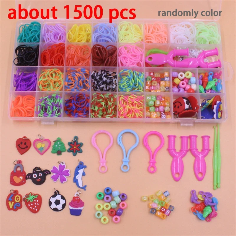 600-1800pcs+ Colorful Loom Bands Set Candy Color Bracelet Making Kit DIY Rubber Band Woven Bracelet Kit Girls Craft Toys Gifts 2
