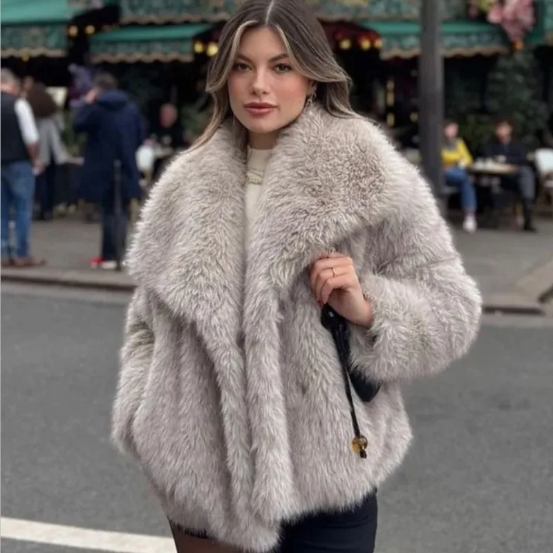 Faux Fur Cropped Jackets for Women Coats Thick Warm Soft Jacket Woman 2024 Long Sleeve Casual Winter Coat In New Outerwear luckymarche faux fur cropped vestqwoax22604ivx