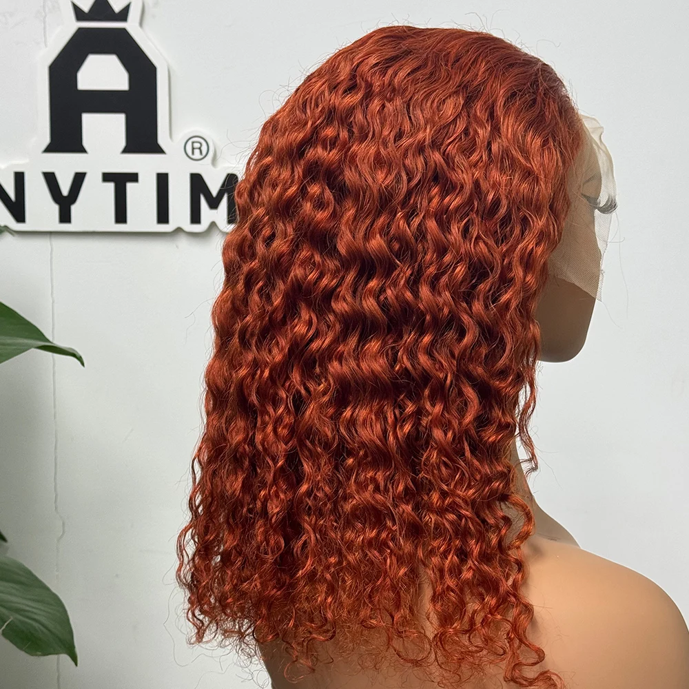 200% Density 13x4 Transparent Lace Frontal Wigs Short Bob Curly Water Wave Human Hair Wigs for Black Women Ginger 350# Color