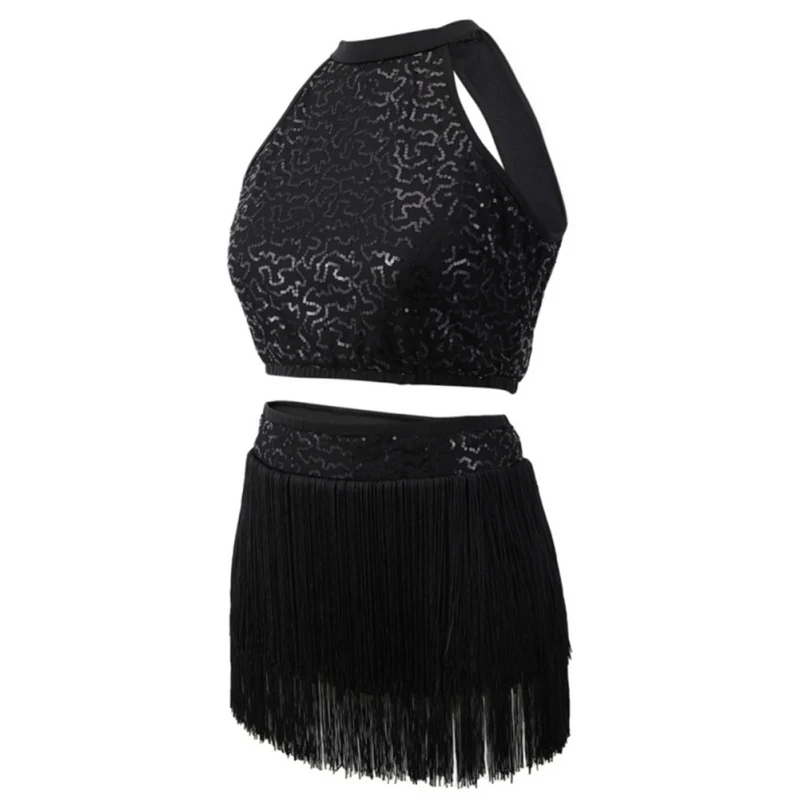 Girls Latin Dance Dress Competition Costumes Skirt Performing Adult Children Tassel Top Various Color Latin Dance Training Set