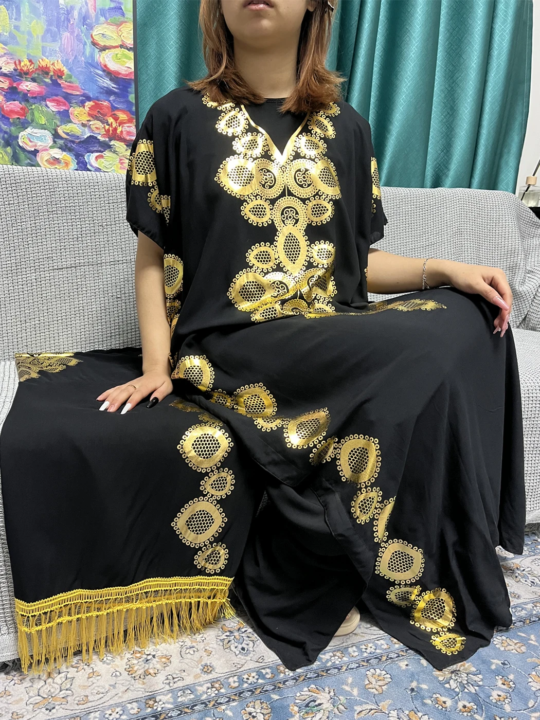Muslim Pure Color Abayas For Women Appliques Cotton Prayer Garment Sets African Islamic Dresses Moroccan Caftan With Lace Scarf