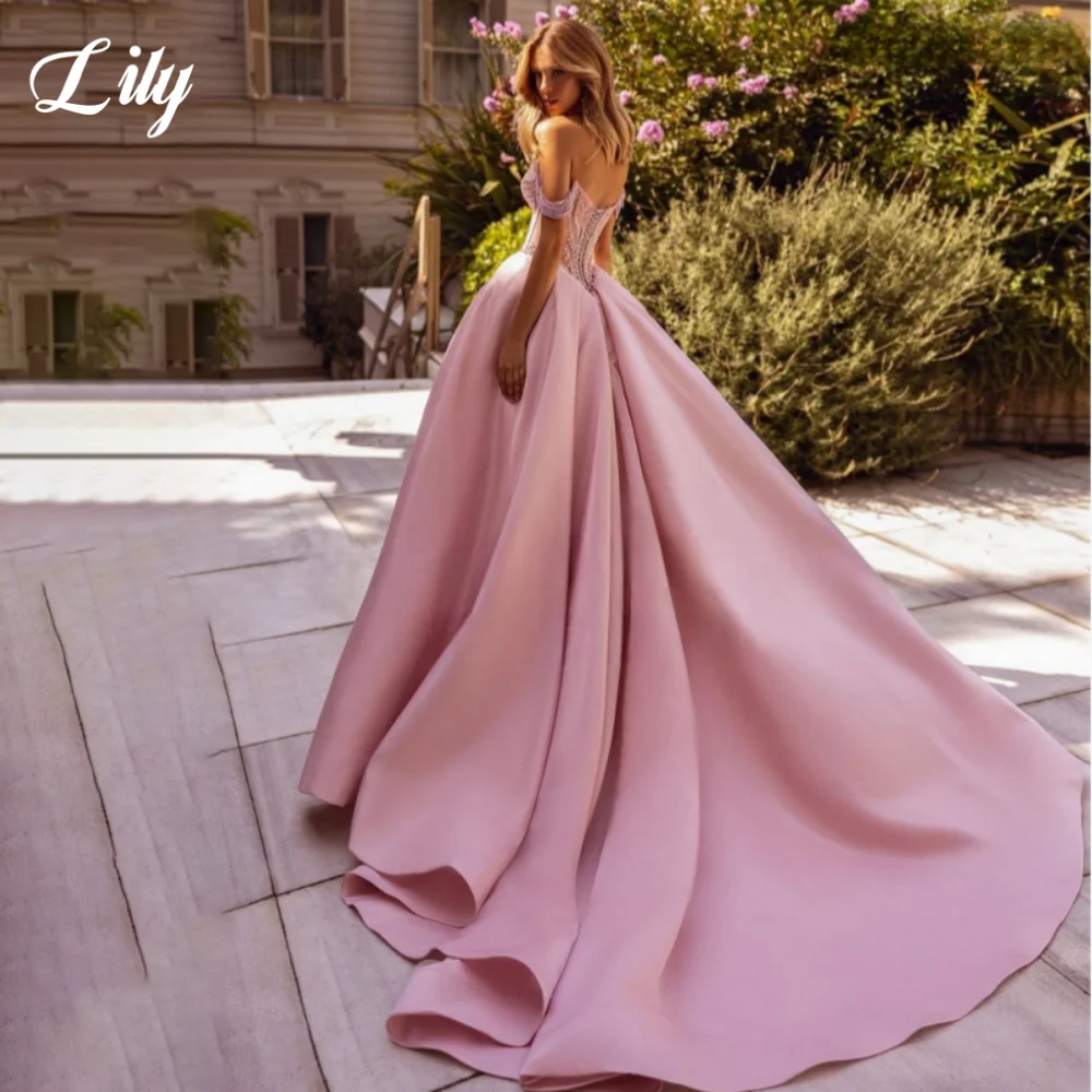 Lily Pink ALine Satin Prom Dress - Detail 2