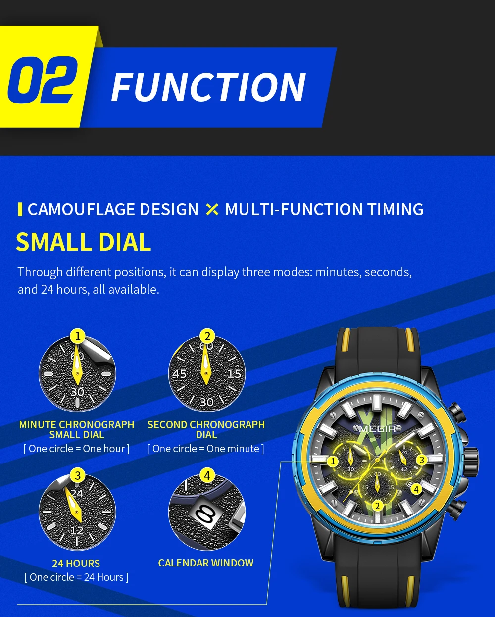 MEGIR New Fashion Men's Luminous Sports Waterproof Personality Quartz Wrist Timer Calendar Silicone Watches Reloj Hombre 2133