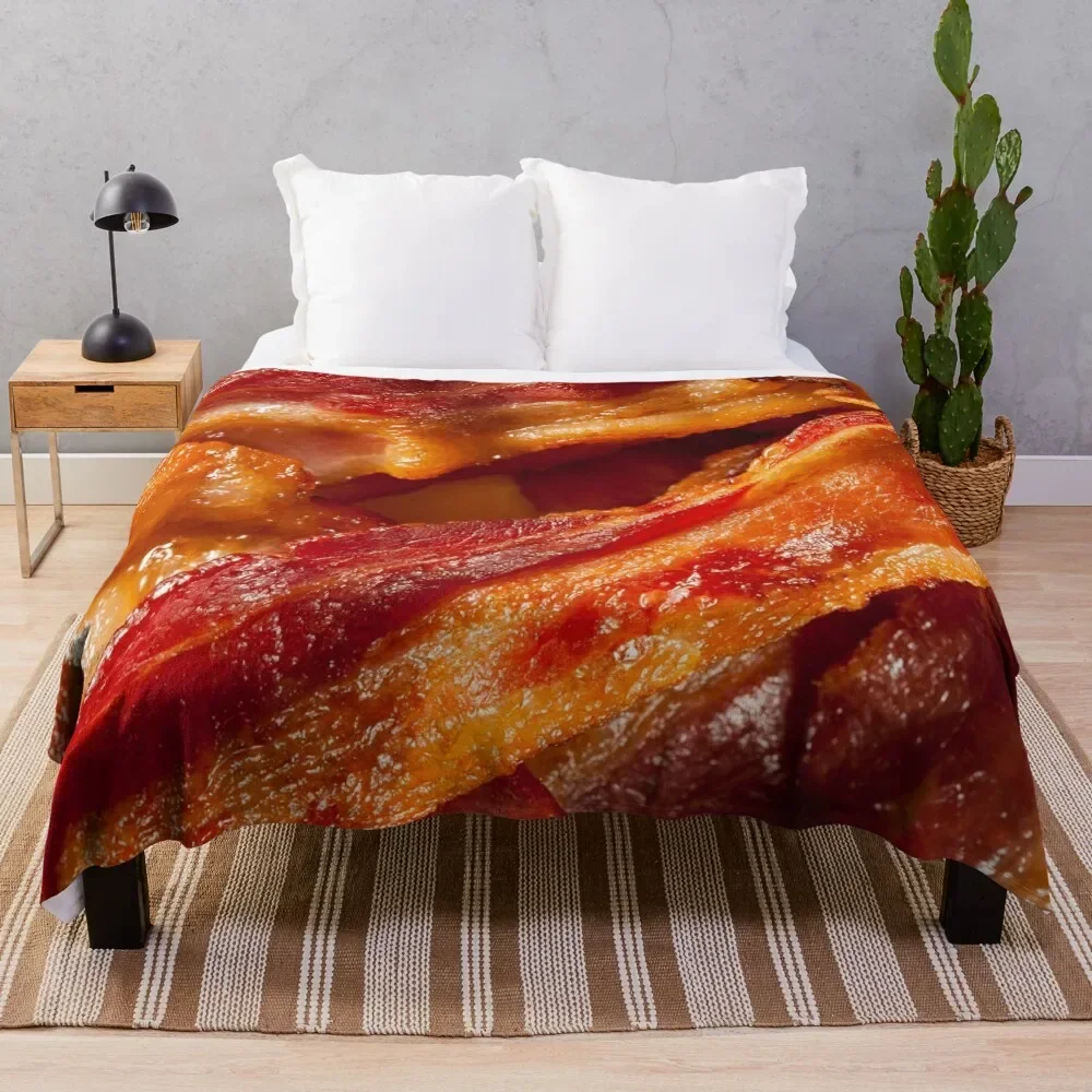 

Delicious crispy bacon background funny texture pattern for meat lovers HD High Quality Online Store Throw Blanket