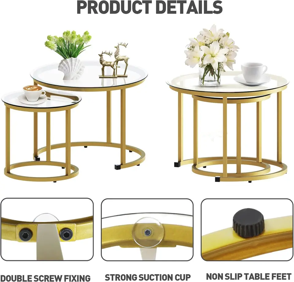 Modern Gold Glass Nesting Coffee Table Set