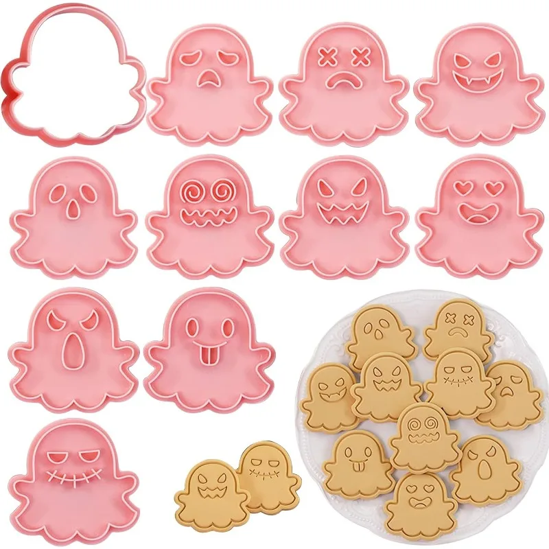 Halloween Cookie Cutter Set Ghost Pumpkin Bat Skull Fondant Biscuit Molds DIY Baking Cake Decorating Tools for Halloween Party