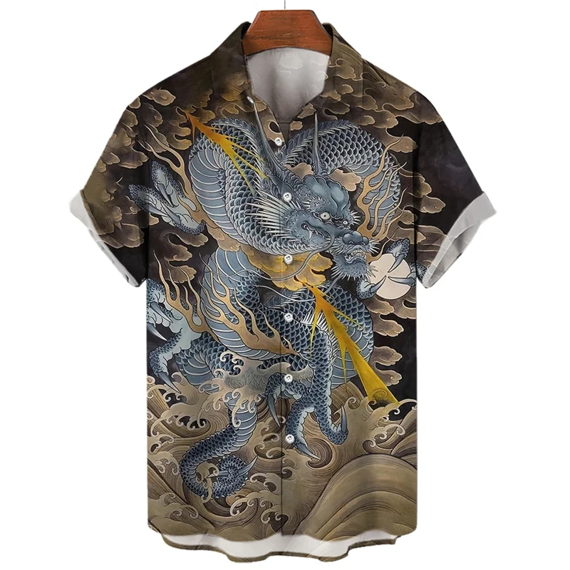 Animal Elements Pattern Shirts For Men Clothing 3d Print Tiger T-shirt Streetwear Fashion Trend Short Sleeve Men's Buttons Shirt 6