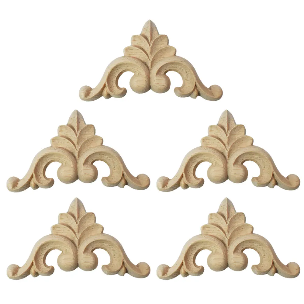 

5pcs Wood Carved Solid Wood Carving Corner Applique Onlay Furniture Door and Window Home Decorations Unpainted Decal