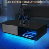 LED Coffee Table Modern Side Tables High Gloss Black Cocktail Table with 2 Drawers Open Shelf for Living Room 3