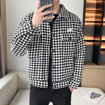 Cargo Lattice Jacket for Men Winter Sales of Man Coat Y2k Luxury Designer Harajuku Aesthetic Cold New in High Quality Casual