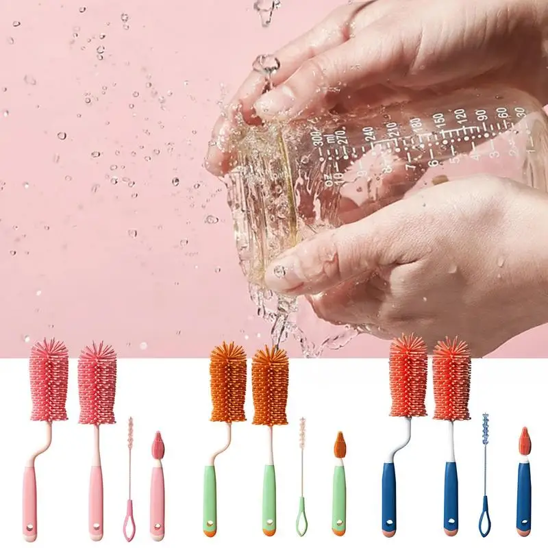 10pcs set baby bottle brushes straw cleaner multifunctional kitchen cleaning brush stainless steel wash drinking feeding bottle Bottle Cleaning Set Silicone Bottle Cleaning Brush  4 Pcs  Baby Pacifier Straw Scrubber Small Brush Kitchen Cleaning Tool Set