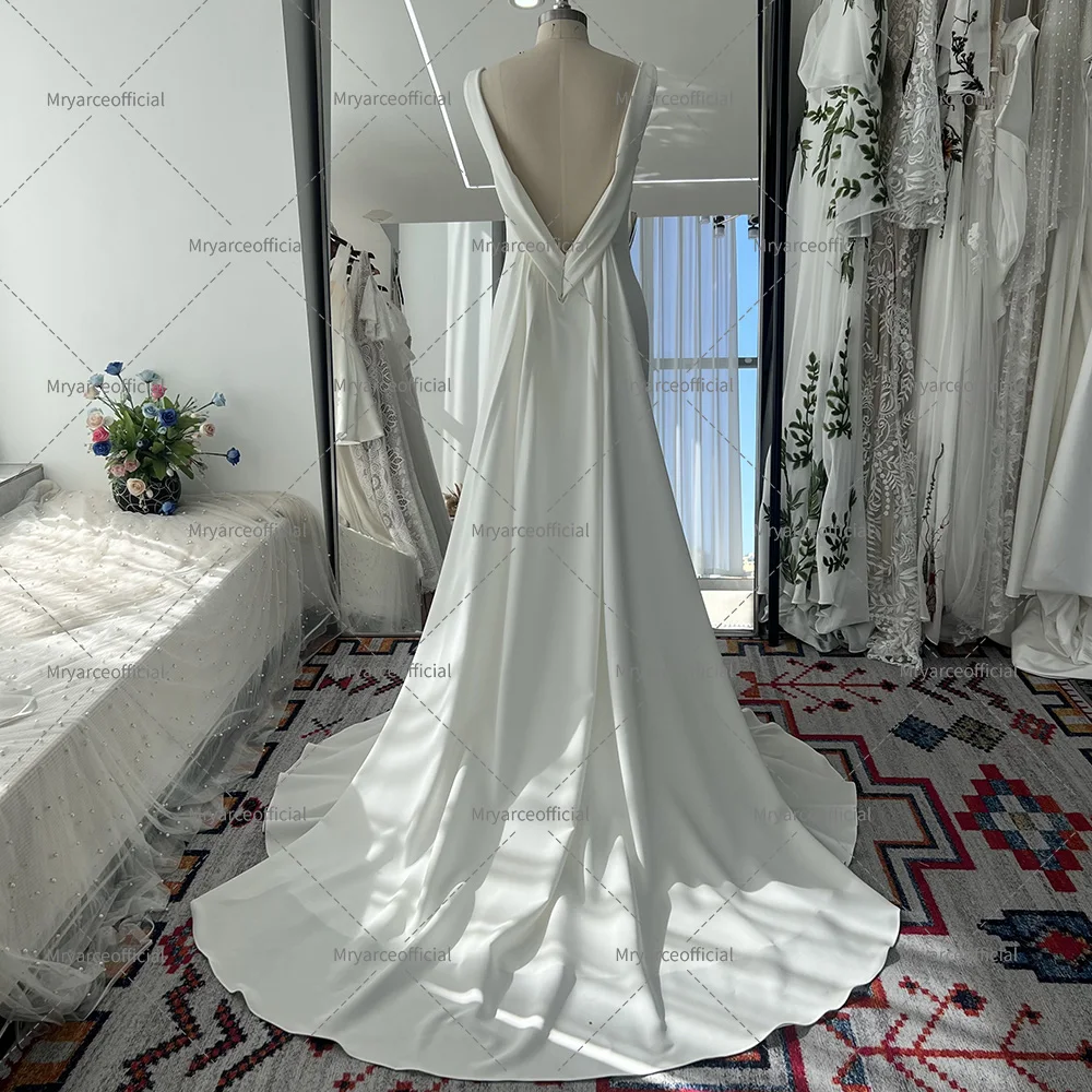 Mryarce 2025 Minimalism Wedding Dresses V Neck Stretch Mermaid Open Back Bridal Gowns With Detachable Train 4