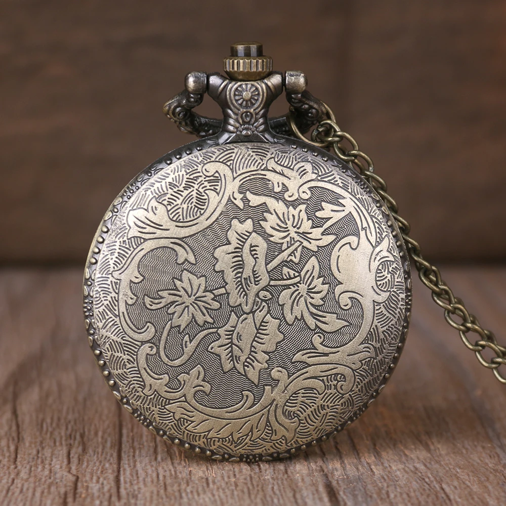 Retro Bronze Hollow Tree of Life Shape Quartz Pocket Watch with Necklace Chain Elegant Pendant Gift for Men Women Vintage Clock