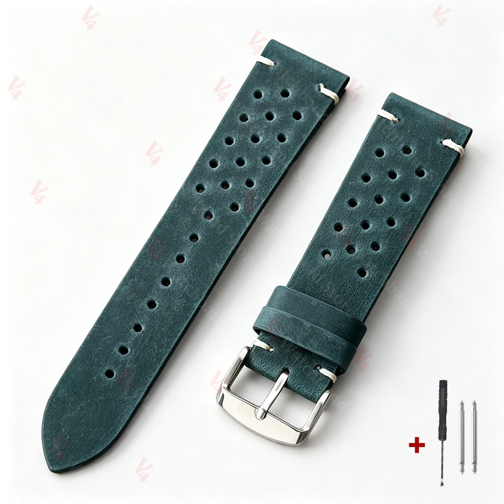 Handmade Dark Brown Vintage Racing Leather Watch Strap - Breathable and Porous Design