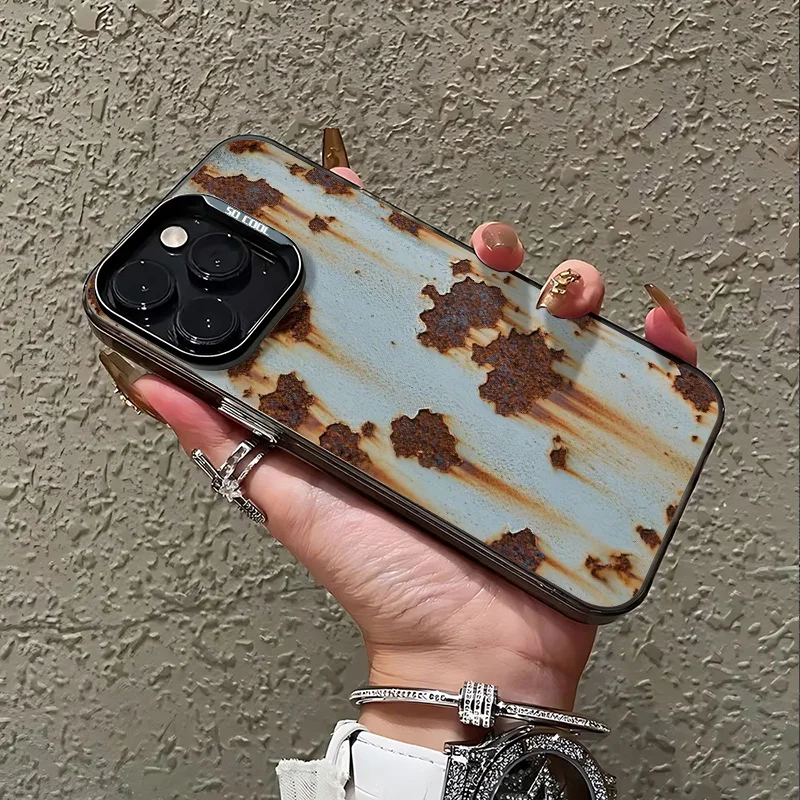 INS Creative 3D Rusty Metal Effect Anti-Fall Matte Phone Case