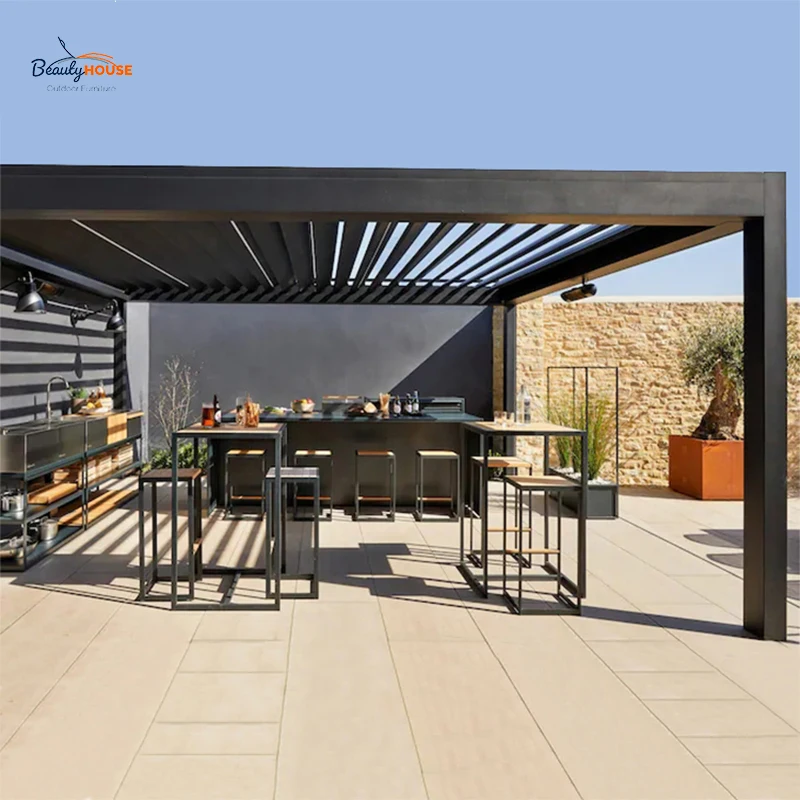 Outdoor Waterproof Pergola Opening Roof Louver Retractable Aluminium Remote Control Arches Arbours Garden Pergola