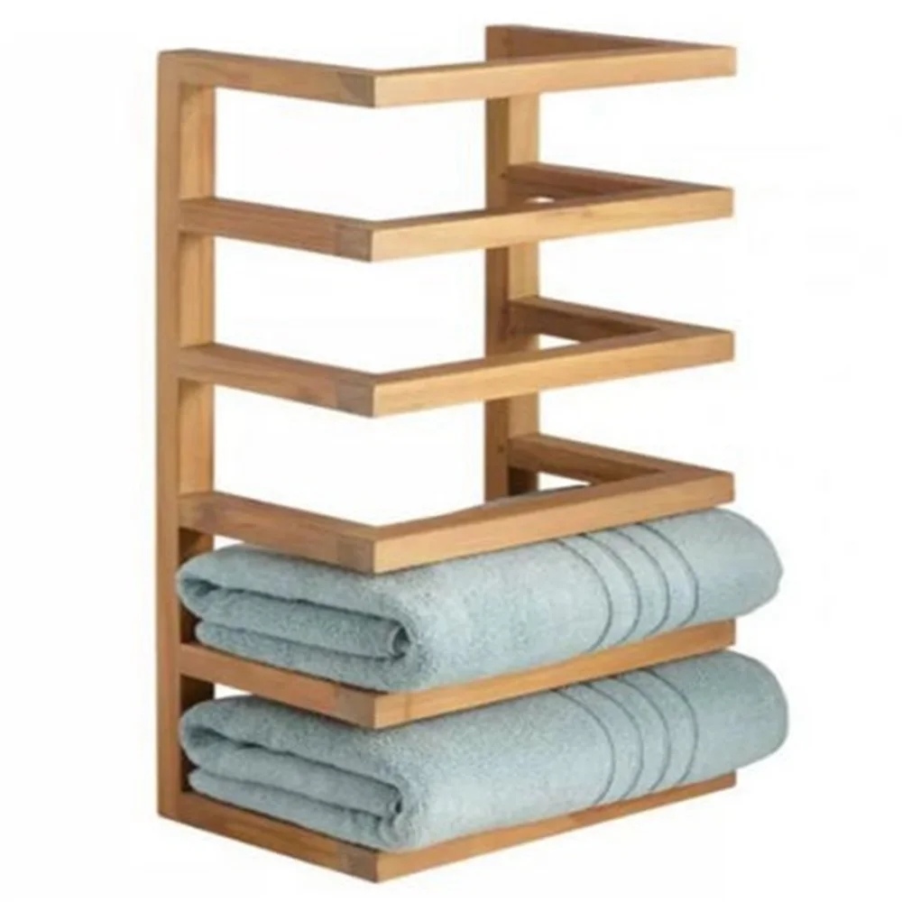 Hot Selling Bamboo Wall Mounted Towel Rack Bamboo Bathroom Towel Holder Wall Mount Racks