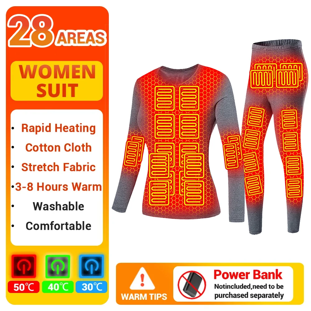 

Thermal Heated Underwear for Men Heated Jacket Vest Ski Suit USB Electric Heating Clothing Fleece Long Johns Winter Warm 28 Area