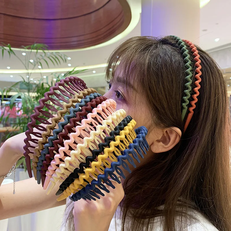 

New Weave Plastic Scrub Wavy Hair Band Toothed Headbands For Women Girls bezel Headwear Non-Slip head Hoop Hair Accessories