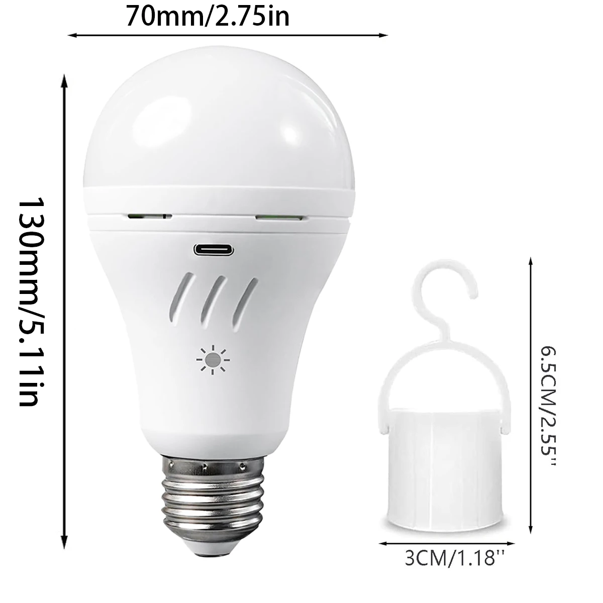 9W 충전식 비상 전구 E27 베이스 - 가정용 또는 실외용 USB/220V 이중 충전 백업 비상 조명