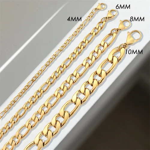 EManco 피가로 스테인레스 스틸 링크 체인 팔찌, 골드 컬러 참 팔찌, 여성 남성 쥬얼리 선물, 4mm, 6mm, 8mm 6