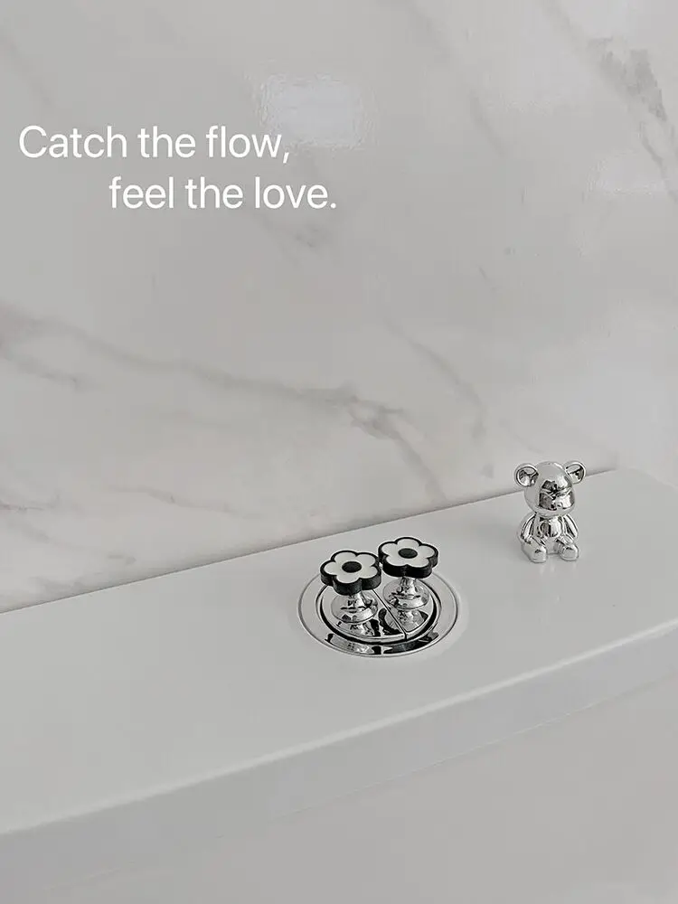 Elegant Black & White Floral Toilet Flush Button Premium Accessory for Long Nail Users
