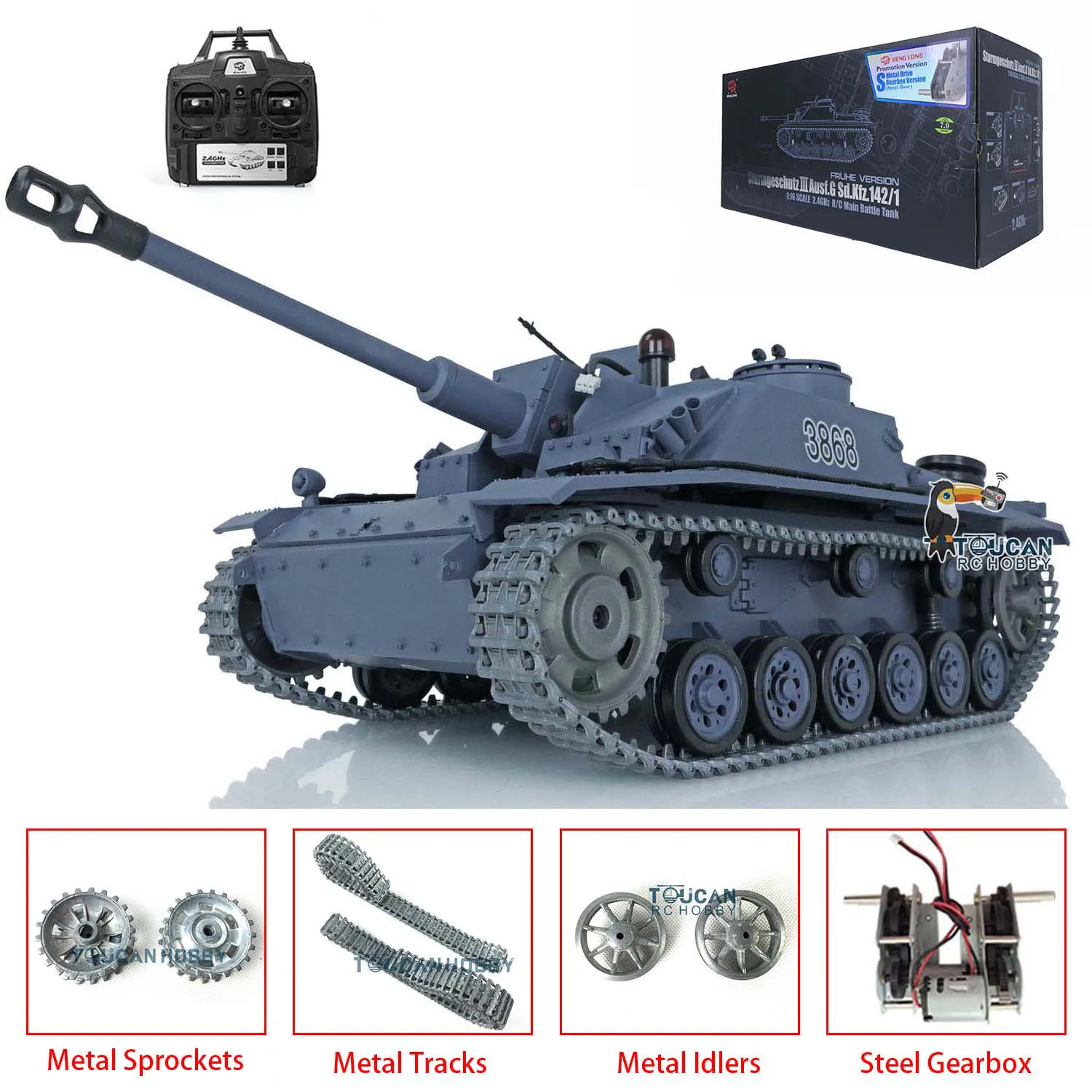 Upgraded Heng Long 1/16 Scale German Stug III RTR 7.0 Remote Control Tank 3868 Metal Tracks Model RC Toys Gifts TH17421 2