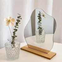 Acrylic Wooden Base Decorative Mirror Irregular Simple INS Style Makeup Mirror Bedroom Countertop Mirror Cosmetic Beauty 1
