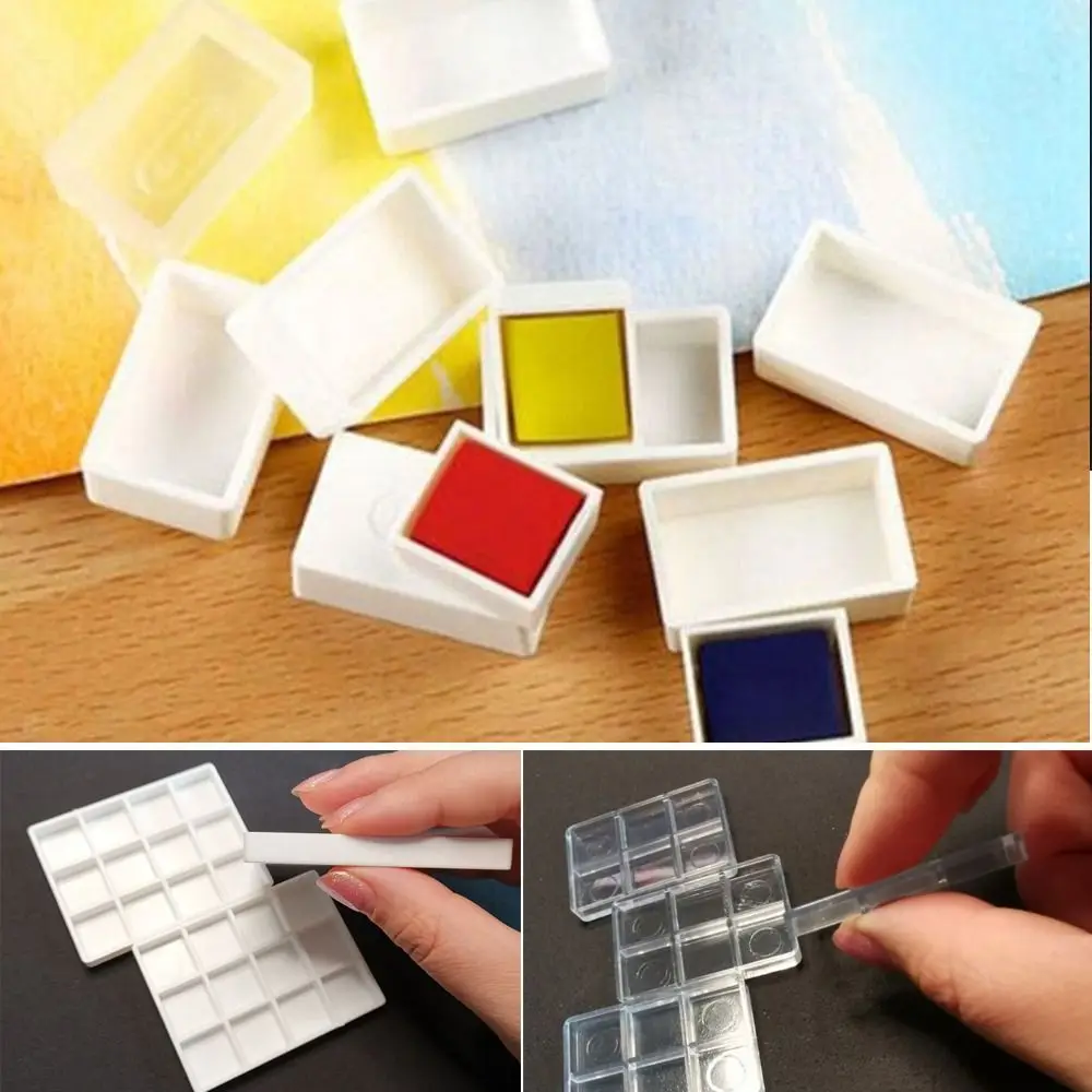 5/20/50pcs 플라스틱 안료 상자 미니 사이즈 직사각형 페인트 팬 흰색 투명 빈 하프 작은 팬 DIY 수채화 유화