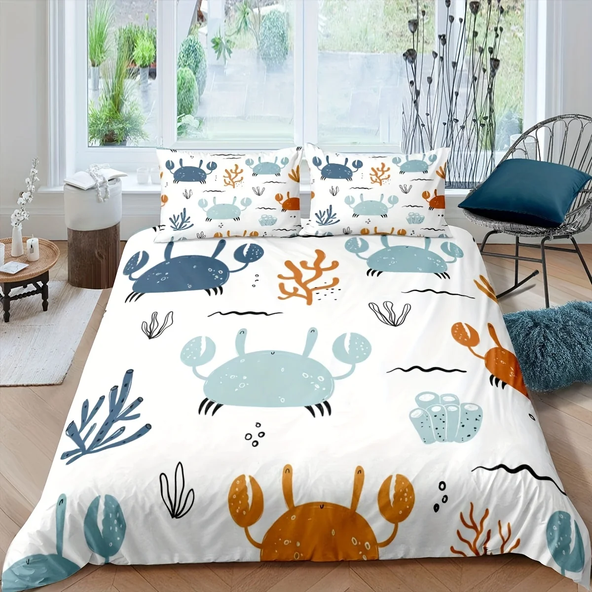 Cute Cartoon Crab Duvet Cover Set – 2-Piece or 3-Piece Ocean-Themed Bedding with Playful Marine Design, Soft Breathable Fabric, Zipper Closure, Includes 1 or 2 Matching Pillowcases, Ideal for All-Season Use and Room Decor – Fun Underwater World Style for
