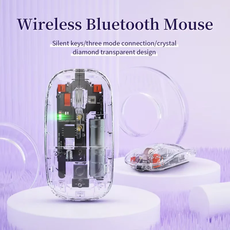 Transparent Wireless Mouse Three Modes 2.4G Bluetooth Rechargeable Mouse Luminous Light Computer Game Mice for PC Laptop