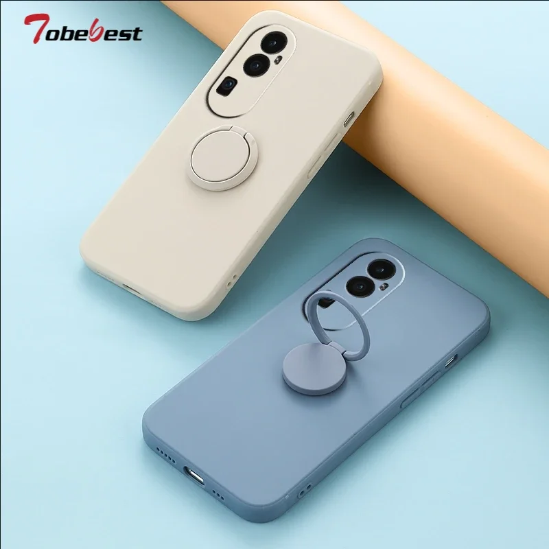 Silicone Square Case with 360° Finger Ring and Phone Bracket, Soft Back Cover
