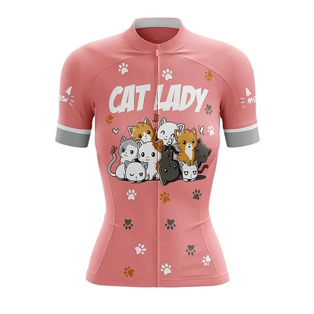 

Cat Lady Women Cycling Jersey Short Sleeve Bike Shirt Bicycle Wear Mountain Road Clothes Cycle Racing MTB Clothing
