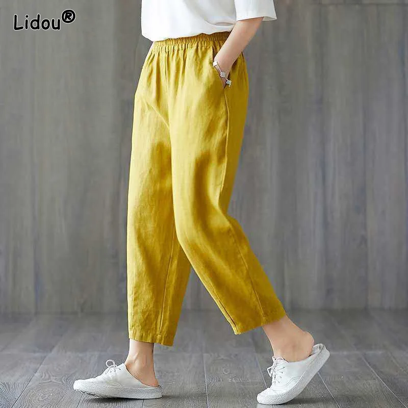 Summer Straight Loose Solid Color Harem Pants Fashion Elastic Waist Patchwork Pocket Casual Comfortable Wild Women's Clothing women s jeans wild mom jeans workwear new hole high waist harem jeans woman elastic cropped harem pants pants pants