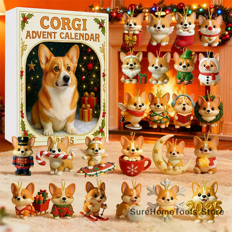 Coigi Advent Calendar 2025, 24 Days Countdown With Cute Corgi Mini Ornaments, Dog-Themed Christmas Decoration Set For Home Décor