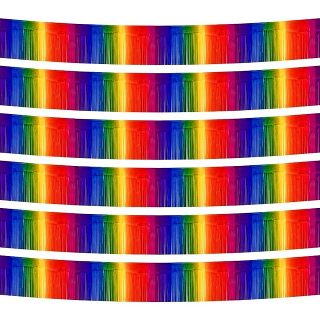 다크 레인보우 호일 프린지 화환, 금속 틴셀 스트리머, 생일 파티 장식용 벽걸이 배경, 6 팩, 10 피트