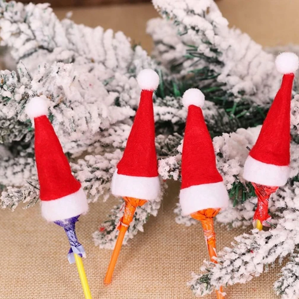 2/200PCS Velvet Mini Santa Hats Wine Bottle Covers Christmas Tableware Holder Lollipop Caps Bottles Bags Xmas Home Party Decor