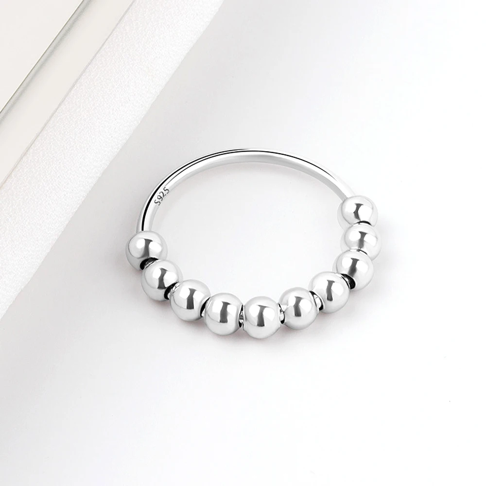 Silver Ring Silver Rings Daifuni 925 Sterling Silver Anti Anxiety Beads Rings For Women Girl Vintage Fidget Spinner Band Stacking Ring Jewelry Gift