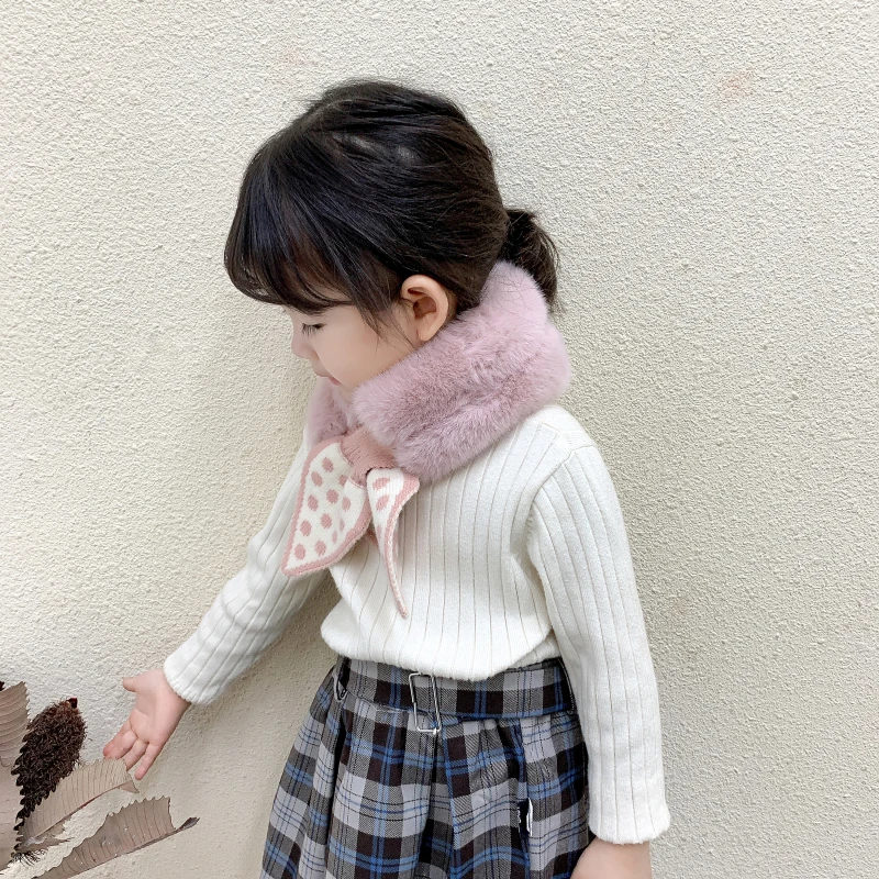 Korean Sweet Baby Scarf Imitation Rabbit Fur Winter Thick Warm Neckerchief for Princess Girl Outdoor Anti-Cold Kids Neck Cover