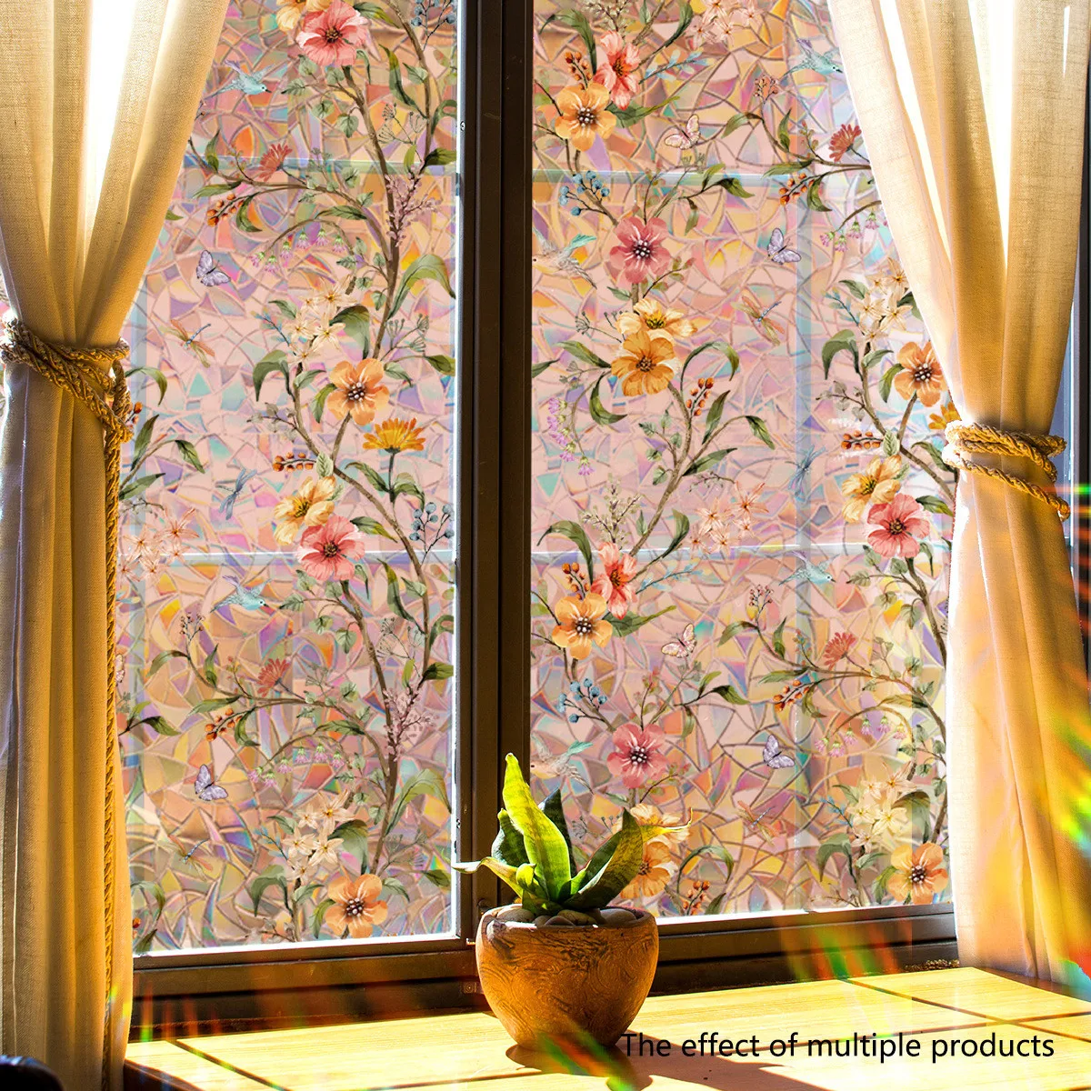 Colorful Flower Glass Window Stickers Electrostatic Stickers Sunlight Glass Film Home Wall Decoration