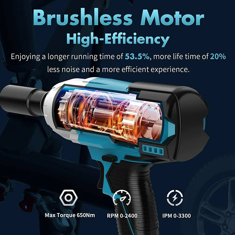 Seesii WH700 무선 브러시리스 임팩트 렌치 실제 650N.m 고 토크 전기 렌치 스크루 드라이버 자동차 수리 2pcs 4A 전동 공구