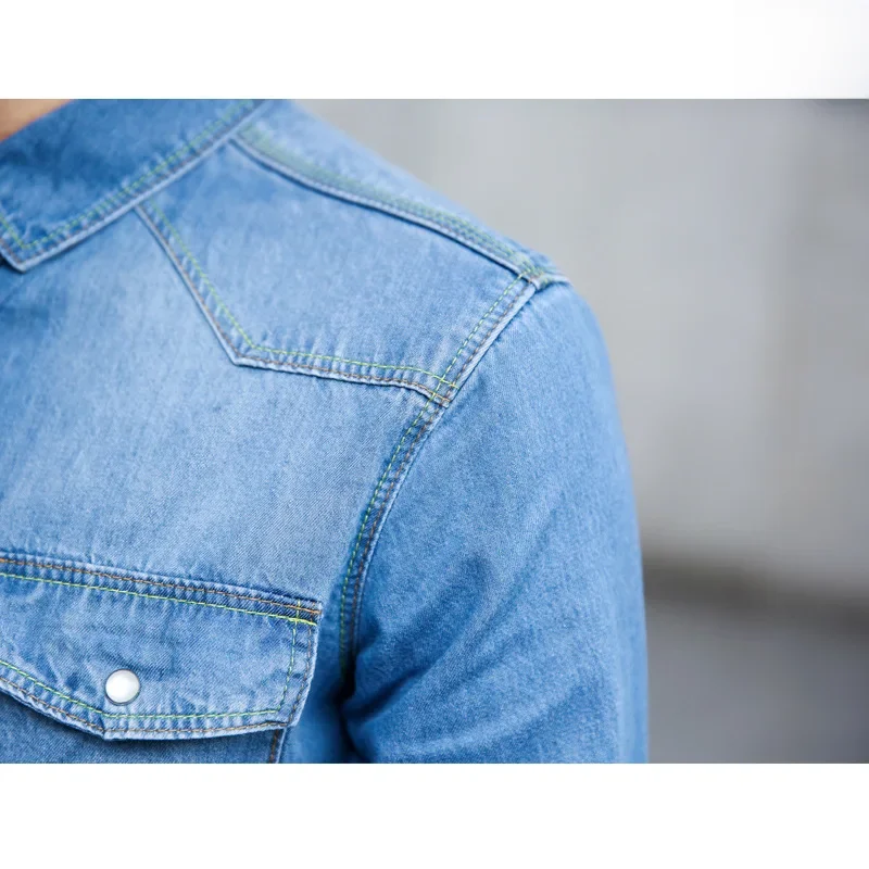 Men's Autumn Trendy Slim Fit Long Sleeve Denim Shirt Pure Cotton denim shirt,long sleeved shirt
