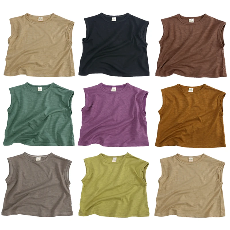 Teeange Boy Girl Summer Tank Vest Support Cotton Sleeveless Breathable Children Top Toddler Kids Korean T-shirt